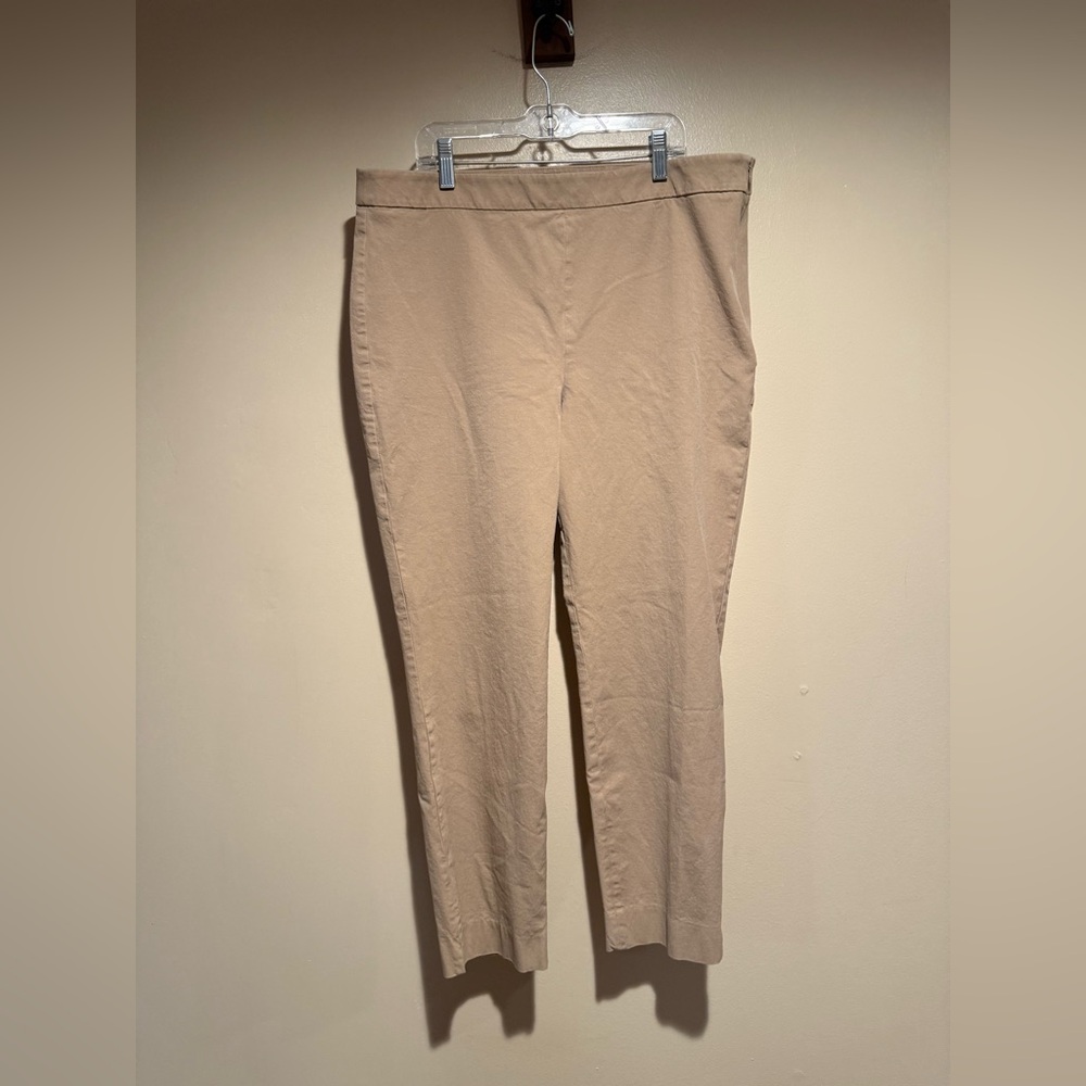 Talbots Chatham Stretch Pants Womens Size 14 Khaki Side Zip Ankle Mid Rise